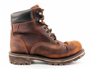 A pair of brown leather work boots
