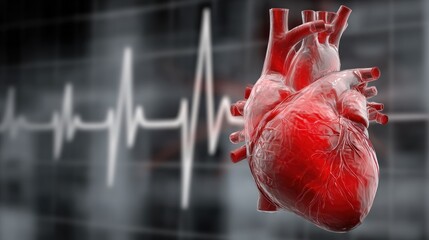 A human heart with a red outline against a blurred background.