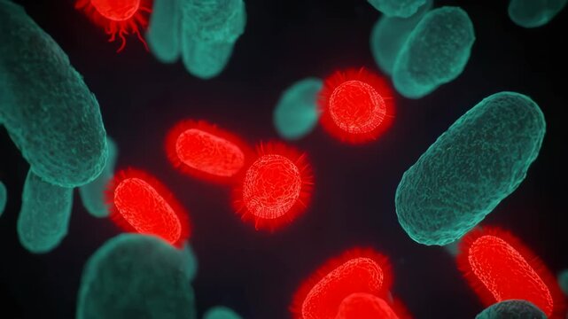 A powerful visual concept of antibiotic resistance. A single bacterium survives treatment and reproduces. For medical warnings.