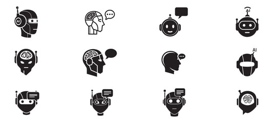 Set of Ai artificial intelligence icon set vector collection. AI Essentials line Icon collection, artificial intelligence icon set in line style, machine learning, smart robotic Free Vector
