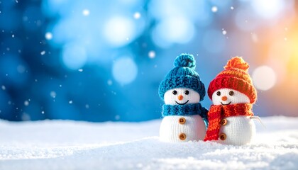 Snowy Companions - Two Cheerful Snowmen in a Winter Wonderland.
