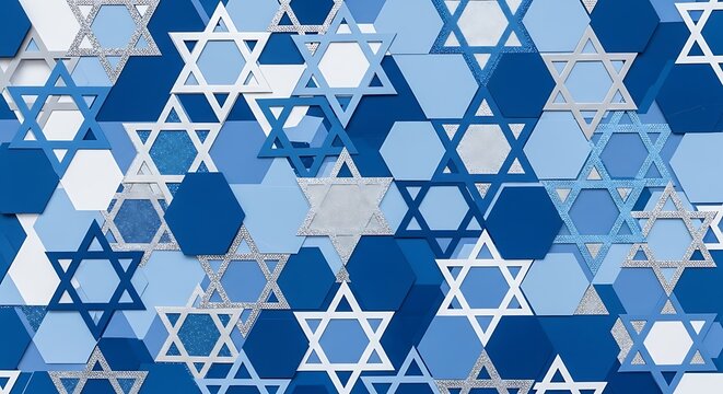 Star of David Pattern in Shades of Blue and Silver 