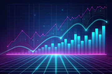 Digital financial growth chart with futuristic neon grid background