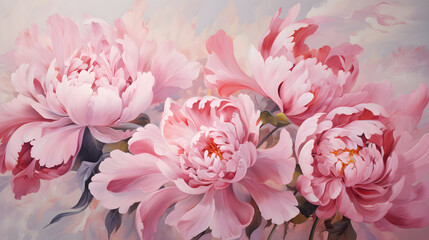 Pink floral art presents oil-painting textures on a soft surface, ideal for wallpaper, posters, or social media branding.
