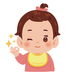 OKサインのポーズをする女の子の赤ちゃん　上半身イラスト／Baby Girl Making OK Sign Gesture　upper body illustration