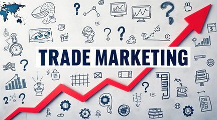 Trade marketing growth strategy with upward trend arrow and icons