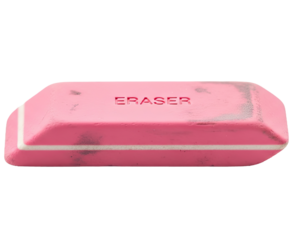 A pink eraser with the word 'ERASER' on it.