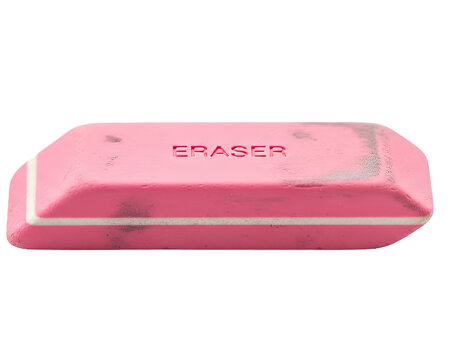 A pink eraser with the word 'ERASER' on it.