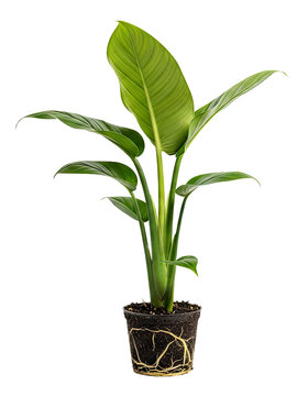 A green plant with large leaves on a png transparent.