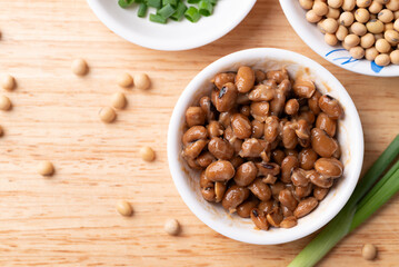 Natto (Fermented soybean), Traditional Japanese food, Healthy eating for gut health, Table top view
