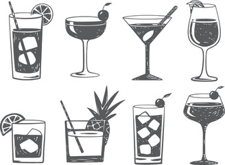 Hand Draw Set of  Cocktail Glasses – Vibrant Drink Vector Design
