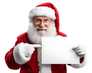 Naklejka premium Jolly Santa Claus Holding Blank Sign for Holiday Greetings and Messages