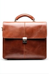 A brown briefcase on a white background
