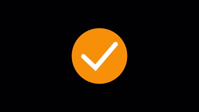 A circle with orange check mark indicates approval. Animated green check mark in a circle on a black background.