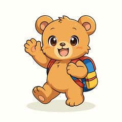 Cute and Adorable Teddy Bear with Backpack – Playful Cartoon Character Illustration for Kids and Education