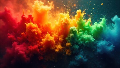 Abstract vibrant color splash exploding outwards, dynamic motion, pure energy, artistic expression, celebratory mood, vivid hues. An abstract, dynamic explosion of vibrant, saturated colors with a