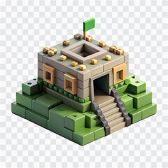 Fototapeta premium Voxel Pixel Style 3D Army Bunker | Blocky Military Shelter, Defense Base & Retro Cube Design