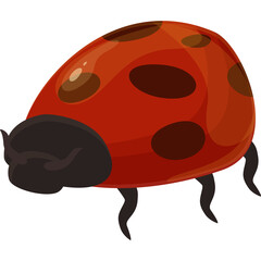 Red and black pixel art ladybug with detailed shell and legs on a transparent background side view full body illustration