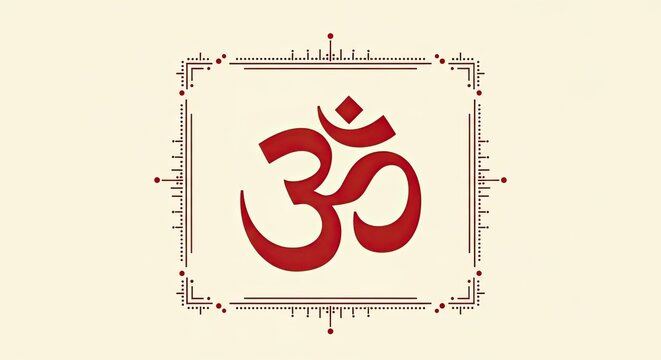 Aum symbol in a decorative frame on a light background.