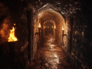 Arched passageway with warm lighting