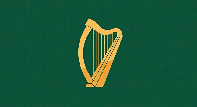 Irish harp on green background.