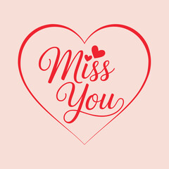 Romantic heart design with miss you message on pink background