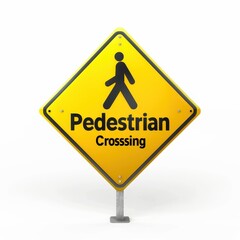 A yellow pedestrian crossing sign with the word