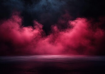 Vibrant red and dark smoke swirling over a reflective surface creating a mysterious and dramatic atmosphere