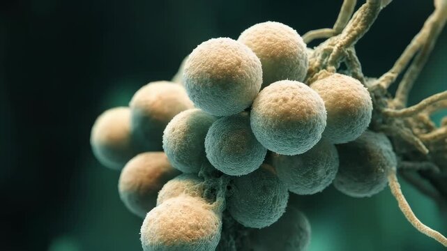 3D model of spherical cocci bacteria. Suitable for illustrating specific types of bacterial infections like staph.