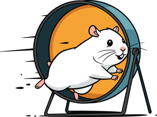Cute hamster running on exercise wheel, active pet illustration, funny cartoon rodent, energetic animal vector art, fitness and motion concept
