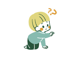 不思議そうに何かを触る動作をしている男の子