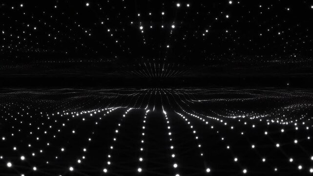 Abstract technology black background with random glowing dots and subtle digital grid motion creating elegant futuristic visuals