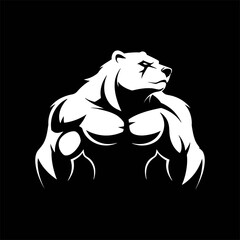 A powerful, muscular bear silhouette, looking strong and determined, against black background.