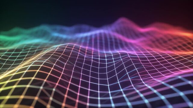 AI futuristic holographic mesh illuminated with flowing color wave motion and glowing neon gradients in a seamless abstract technology loop
