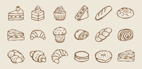 hand drawn illustration cake and pastry 