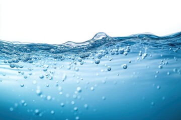 Clear blue water surface with rising air bubbles beneath creating a dynamic and refreshing visual effect