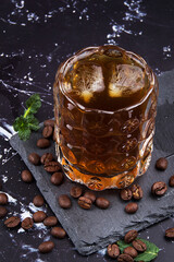 Iced Americano Coffee Glass with Ice Cubes