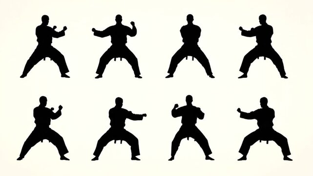 Dynamic Silhouette Karate Poses: Martial Arts Stance Collection for Action and Training Visuals