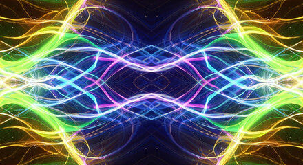 Fototapeta premium Glowing Layered Light Waves Forming Mirrored Pattern | Spiritual Signs, Aura Flow, Ethereal Energy, Reflection from Another You JPG