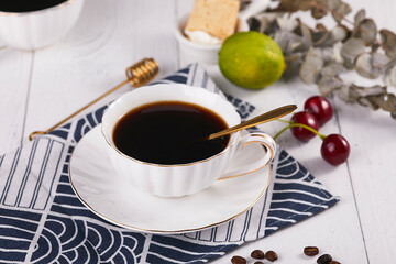 Iced Americano Coffee Glass with Ice Cubes