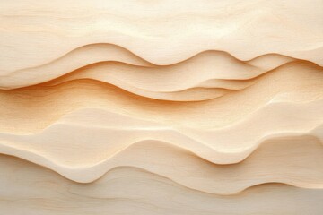 Obraz premium Close-up of smooth, layered, wave-like wooden sculpture with soft gradients and natural wood grain textures evoking calm and organic flow