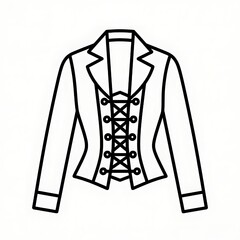 a flat black and white simple line art of a gothic lace-up jacket 