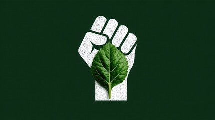 Empowering green revolution with a vibrant leaf symbol of nature's strength and a fist of protest for environmental activism and sustainability awareness