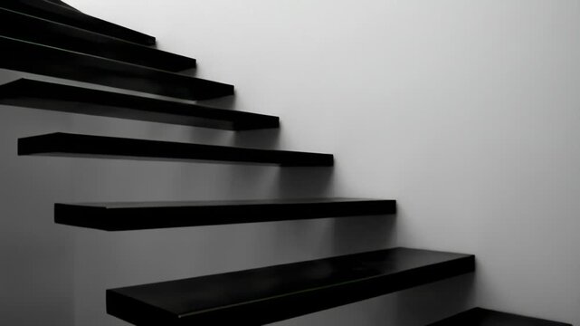 Ascending Black Steps Against White Wall in Modern Interior Design