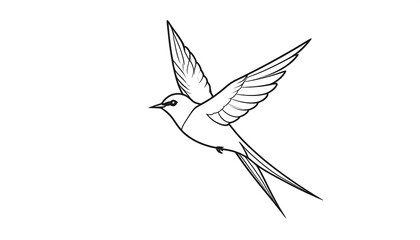 Black line drawing of a bird in flight