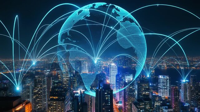 Business network growing and making connections to major cities across the globe