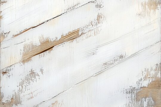 Close-up of rustic wooden planks with peeling white paint revealing natural brown wood beneath, showing weathered texture and aged surface - Powered by Adobe