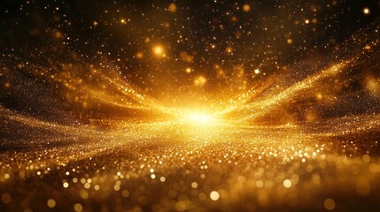 Radiant golden particles glowing intensely, creating a sparkling and magical light burst with a sense of energy and wonder