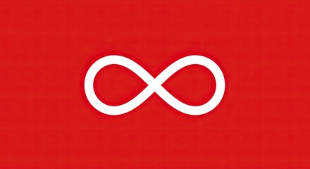 A white infinity symbol centered on a vibrant red background, representing eternity and endlessness.