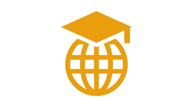 Global education icon with graduation cap symbolizing worldwide learning opportunities and academic achievement, perfect for international schools and study abroad programs